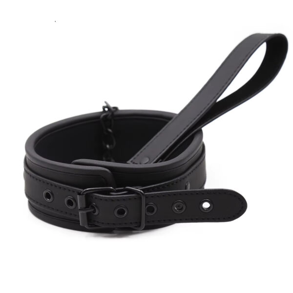 Sm Bondage Neck Collar with Metal Chain Leash faux leather restraint