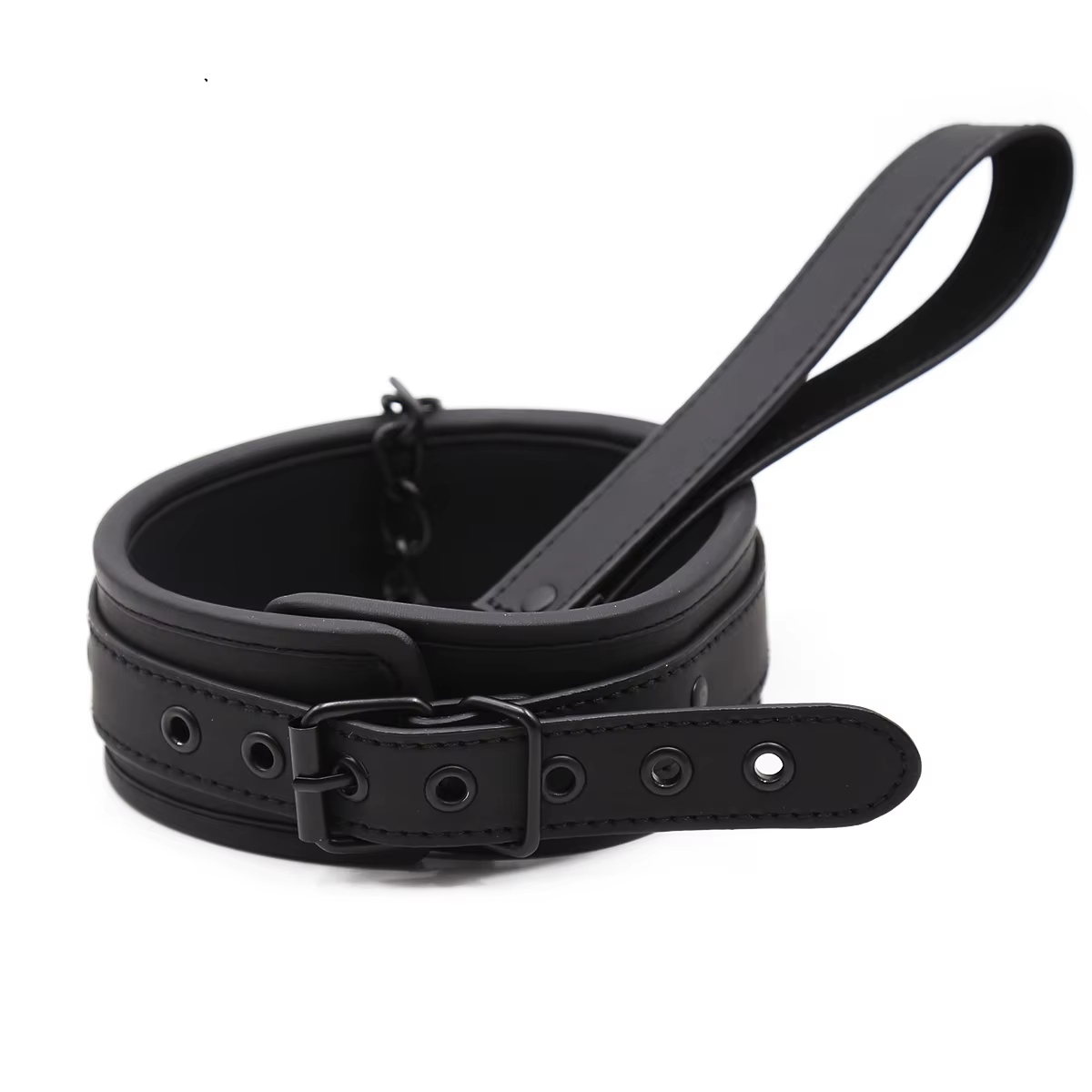 Sm Bondage Neck Collar with Metal Chain Leash faux leather restraint