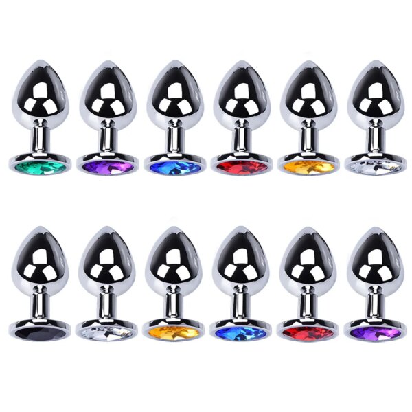3 size metal anal plug set for women, men, and couples – S/M/L diamond base butt plugs