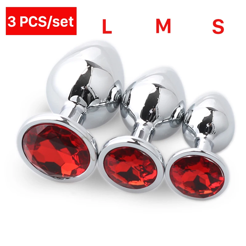 3 size metal anal plug set for women, men, and couples – S/M/L diamond base butt plugs