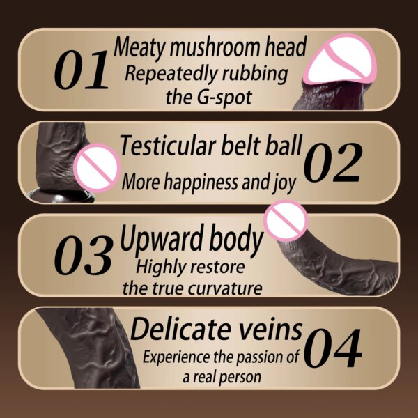 Black Realistic Dildo feel-like-skin anal plug for hands-free intimate wellness play