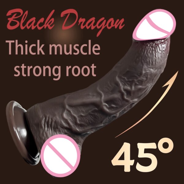 Black Realistic Dildo feel-like-skin anal plug for hands-free intimate wellness play