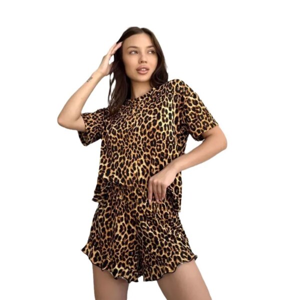 Leopard Print Women’s Pajama Set short-sleeve top and shorts for stylish comfort