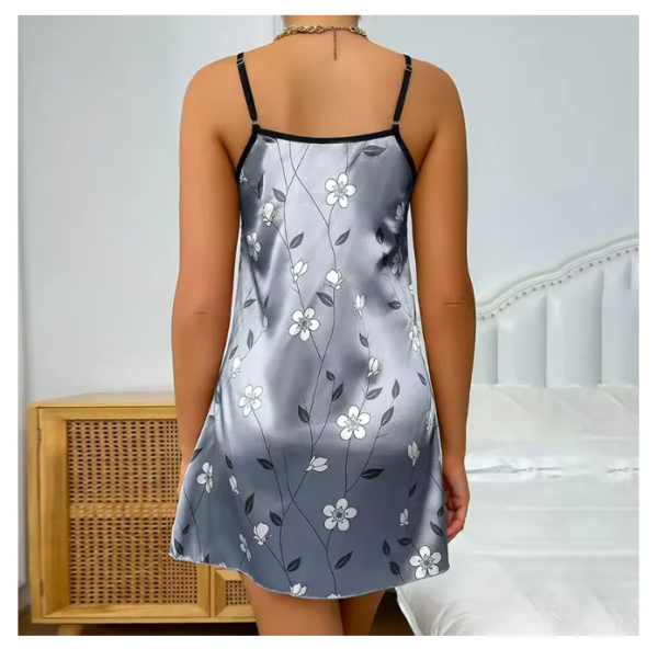 Women’s Sleepwear Summer Floral Print Satin Nightgown Backless Slip Dress