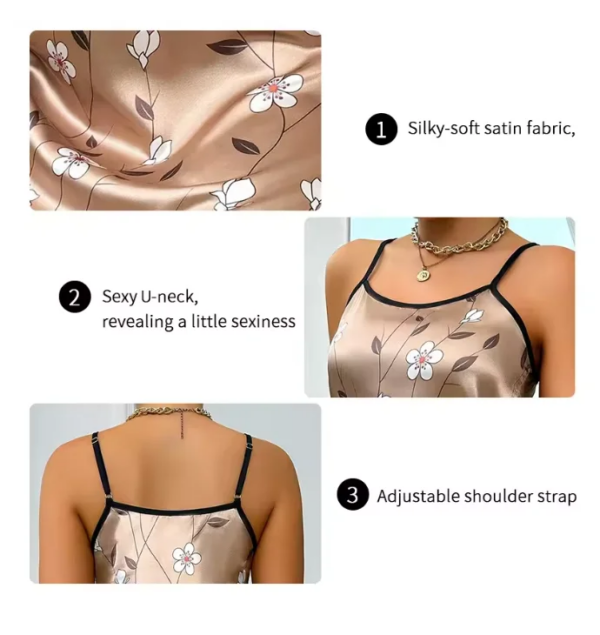 Women’s Sleepwear Summer Floral Print Satin Nightgown Backless Slip Dress