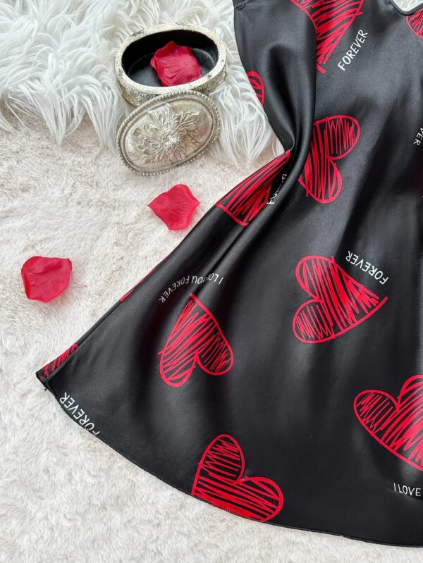 Valentine’s Day Red Lip Print Satin Slip Nightdress – front and back view