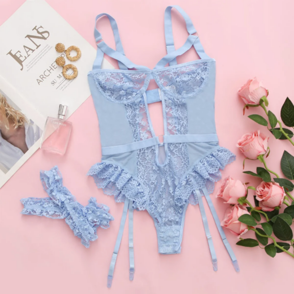 Red lace garter lingerie set with choker – 2pcs women intimates