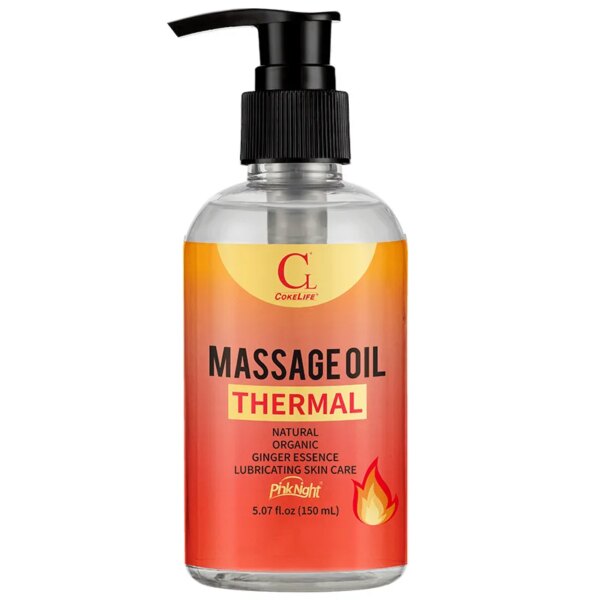 Heat Sensation Massage Oil Moisturize The Skin Sex Oil bottle with smooth, glowing skin background