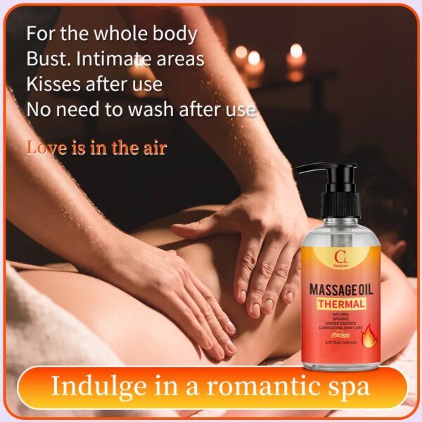 Heat Sensation Massage Oil Moisturize The Skin Sex Oil bottle with smooth, glowing skin background