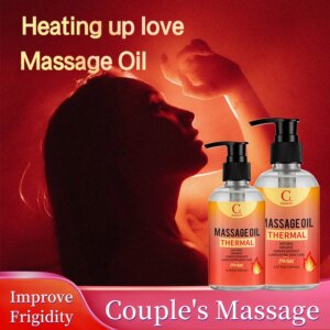 Heat Sensation Massage Oil Moisturize The Skin Sex Oil bottle with smooth, glowing skin background