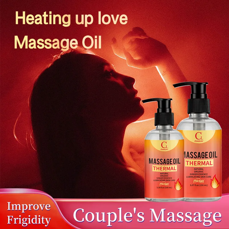 Heat Sensation Massage Oil Moisturize The Skin Sex Oil bottle with smooth, glowing skin background