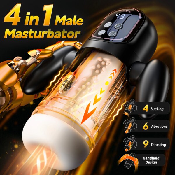 Automatic Thrusting Sucking Male Masturbator with LCD display and ergonomic handle