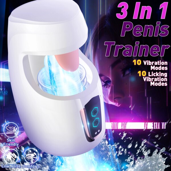 Adult Toys 3-in-1 Male Masturbator Cup with 10 vibration modes and 10 licking patterns, low-noise TEP male toy