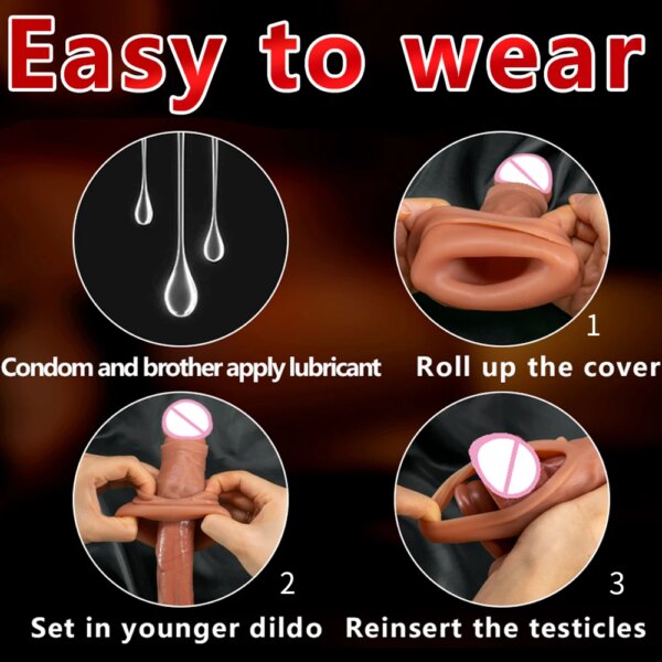 Condom Penis Extender Sleeve Vibrator made of liquid silicone for couples’ intimacy and delayed climax