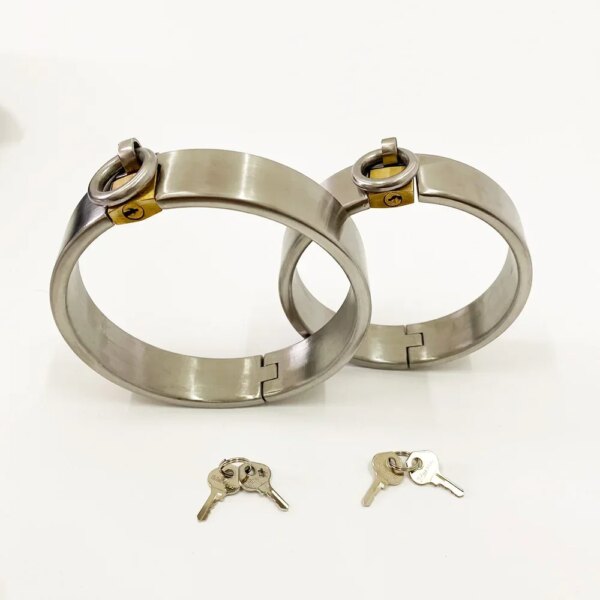 Stainless Steel Lockable Slave Collar and Handcuffs BDSM accessory set