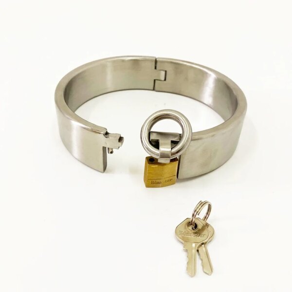Stainless Steel Lockable Slave Collar and Handcuffs BDSM accessory set