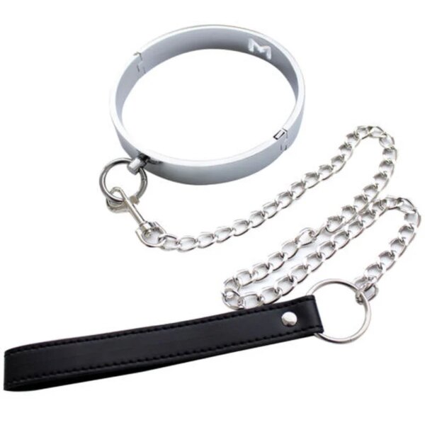 Metal Lockable Neck Collar With Leash – adjustable bondage choker for couples