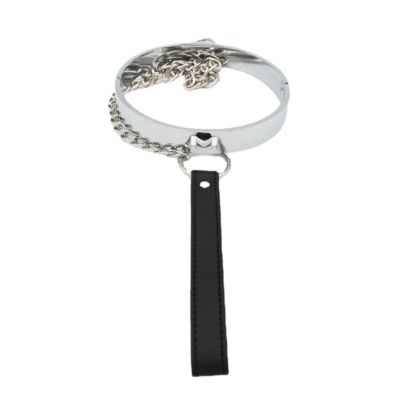 Metal Lockable Neck Collar With Leash – adjustable bondage choker for couples