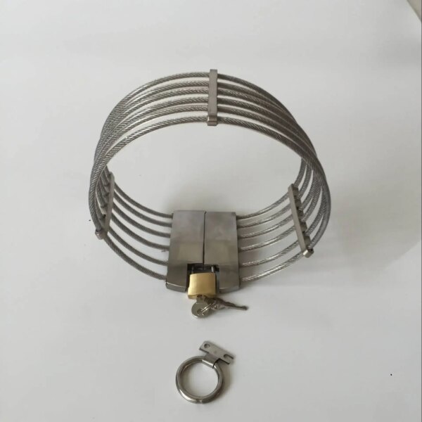 Lockable Stainless Steel Neck Collar Bondage Restraints Wire Choker Posture Slave BDSM Necklace Metal Collar Adult Sex Toys
