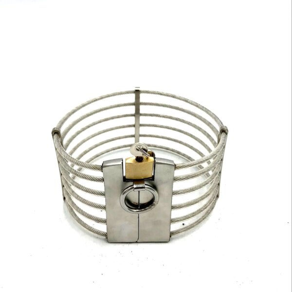 Lockable Stainless Steel Neck Collar Bondage Restraints Wire Choker Posture Slave BDSM Necklace Metal Collar Adult Sex Toys
