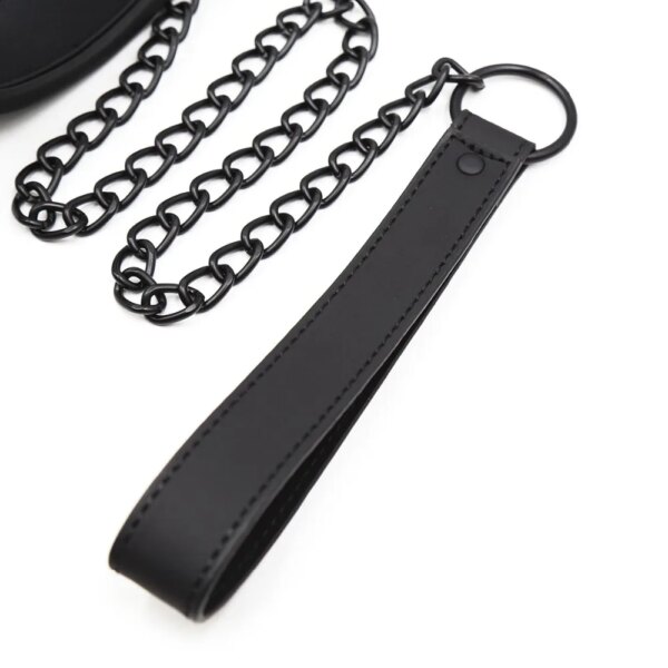 Sm Bondage Neck Collar with Metal Chain Leash faux leather restraint