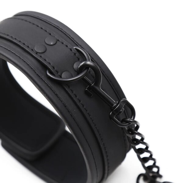 Sm Bondage Neck Collar with Metal Chain Leash faux leather restraint