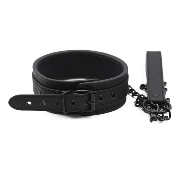 Sm Bondage Neck Collar with Metal Chain Leash faux leather restraint