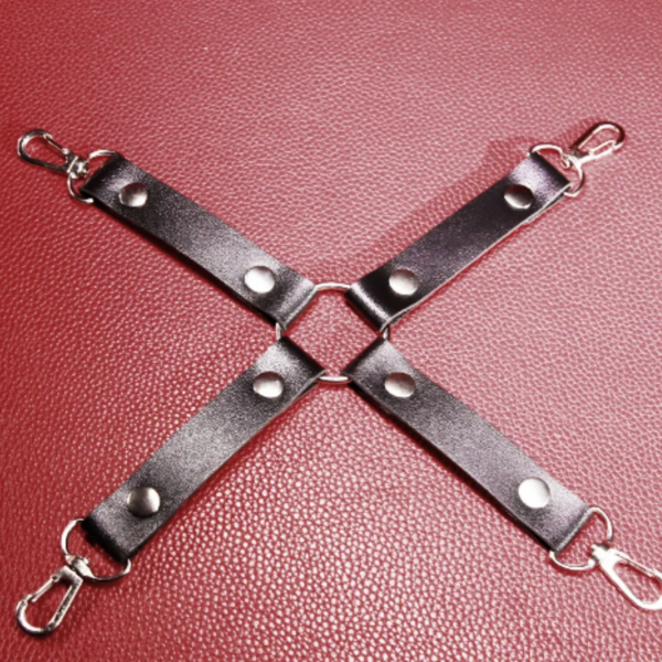 BDSM bed bondage set Red & Black with leather handcuffs, whip, gag, and collar for adults