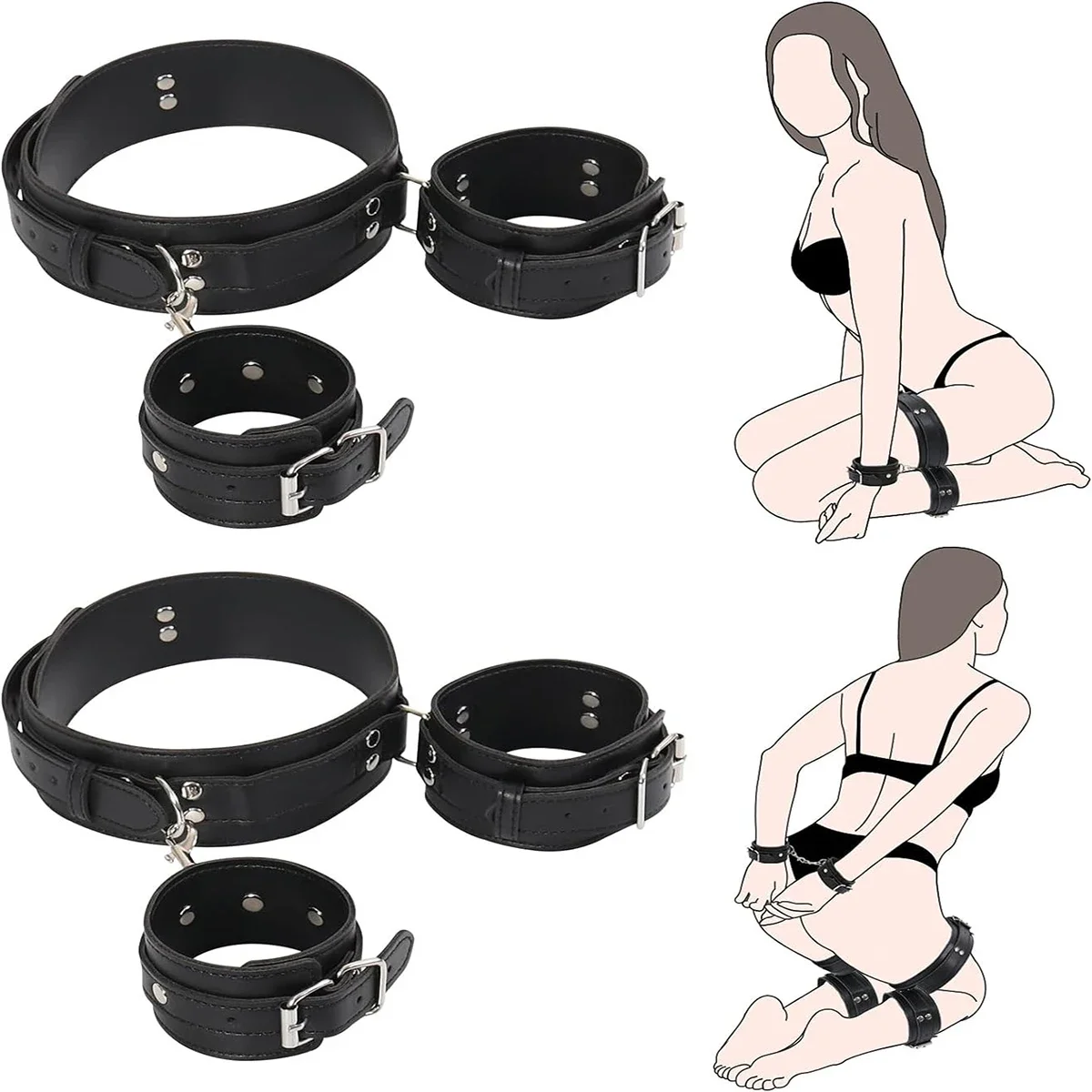 BDSM PU Leather Bondage Gear Sex Handcuff Thigh Restraint Leg Cuffs Set for adult intimacy and erotic play