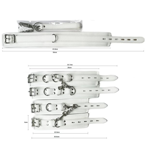 Puppy play Soft and Comfortable Bondage Restraints set with collar, wrist cuffs, and ankle cuffs displayed on a soft surface