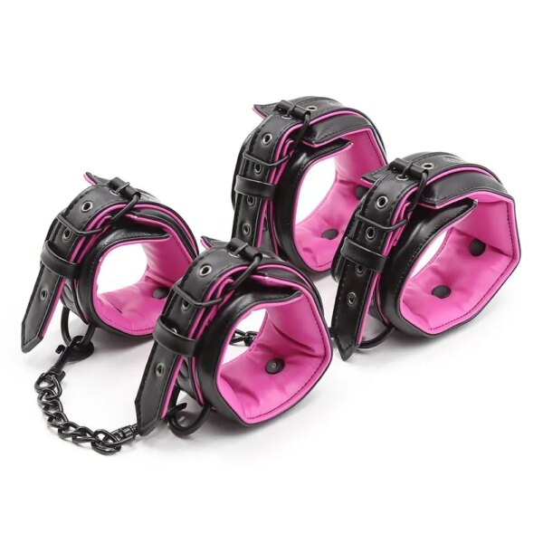 Luxury collar wrist and ankle cuffs bondage set for adult role-play
