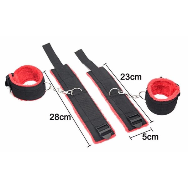 7PCS Exotic Bed Restraint Set with nylon furry cuffs for couples intimacy
