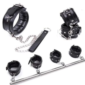 Stainless Steel Adjustable Open Leg Bar Bondage Set with Lockable Cuffs and Collar for Intimacy and Wellness