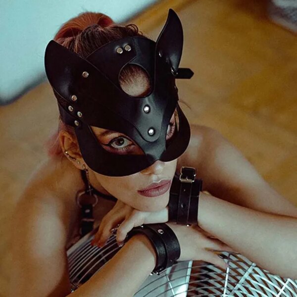 Leather Fox Mask with Rhinestones – Stylish BDSM Tease Accessory