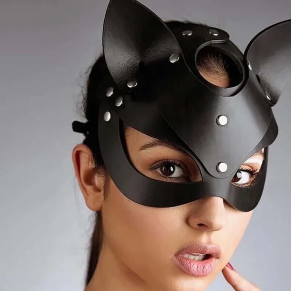 Leather Fox Mask with Rhinestones – Stylish BDSM Tease Accessory