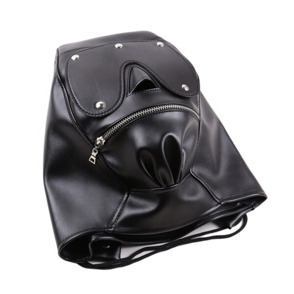 Adjustable PU Leather Fetish Sexy Cosplay Head Hood Mask for Adult Role Play