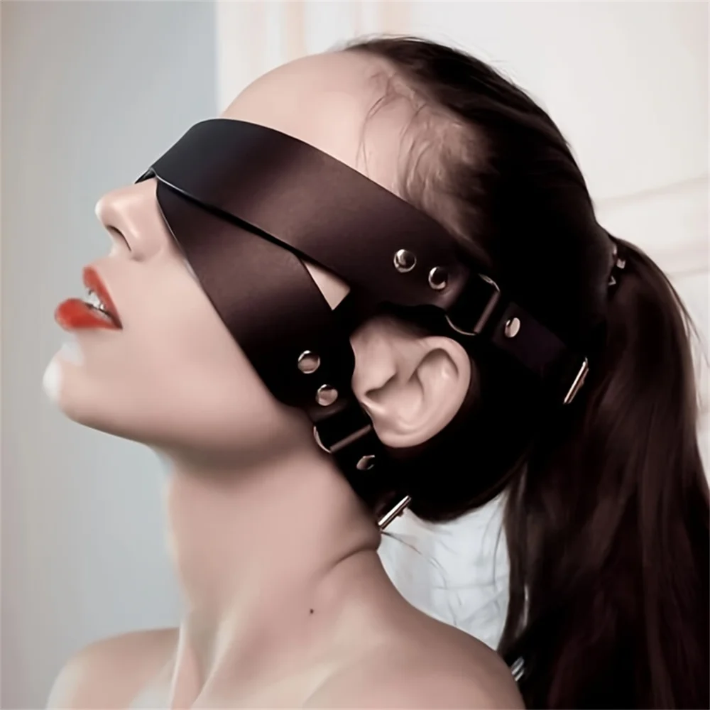 Sexy Bondage Blindfold Mask with Studded Gothic Design for Party, Cosplay, and Intimate Play