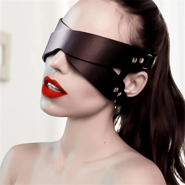 Sexy Bondage Blindfold Mask with Studded Gothic Design for Party, Cosplay, and Intimate Play