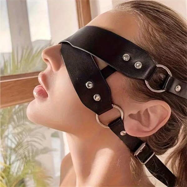 Sexy Bondage Blindfold Mask with Studded Gothic Design for Party, Cosplay, and Intimate Play