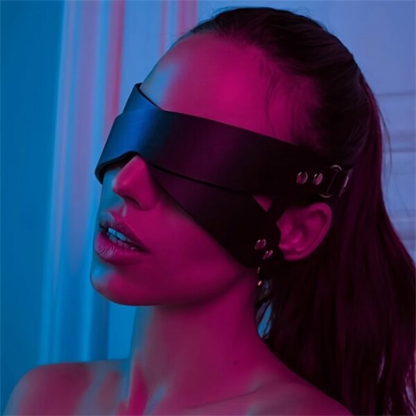 Sexy Bondage Blindfold Mask with Studded Gothic Design for Party, Cosplay, and Intimate Play