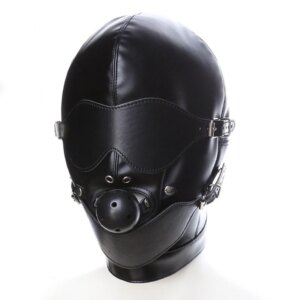 Fetish Bondage Headgear With Mouth Ball Gag – Erotic Leather Hood for Couples