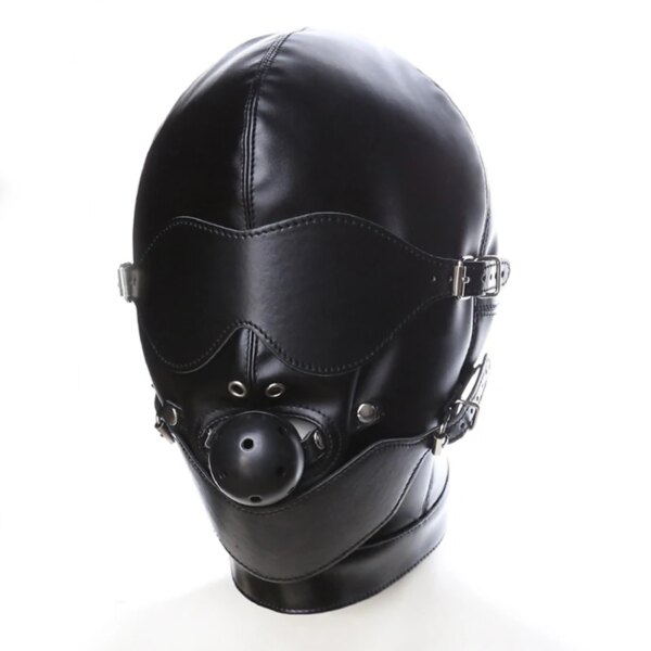Fetish Bondage Headgear With Mouth Ball Gag – Erotic Leather Hood for Couples