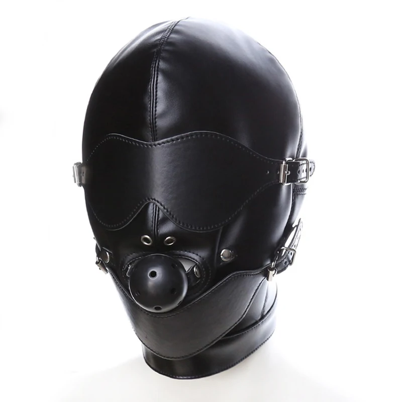 Fetish Bondage Headgear With Mouth Ball Gag – Erotic Leather Hood for Couples