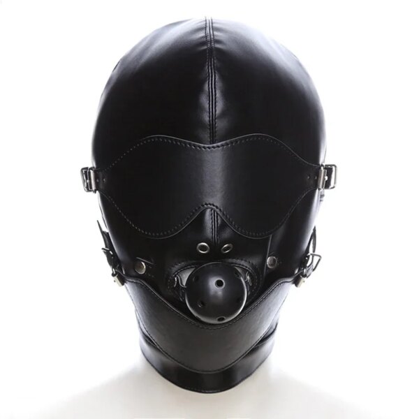 Fetish Bondage Headgear With Mouth Ball Gag – Erotic Leather Hood for Couples