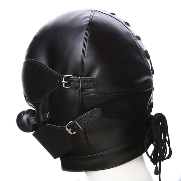 Fetish Bondage Headgear With Mouth Ball Gag – Erotic Leather Hood for Couples