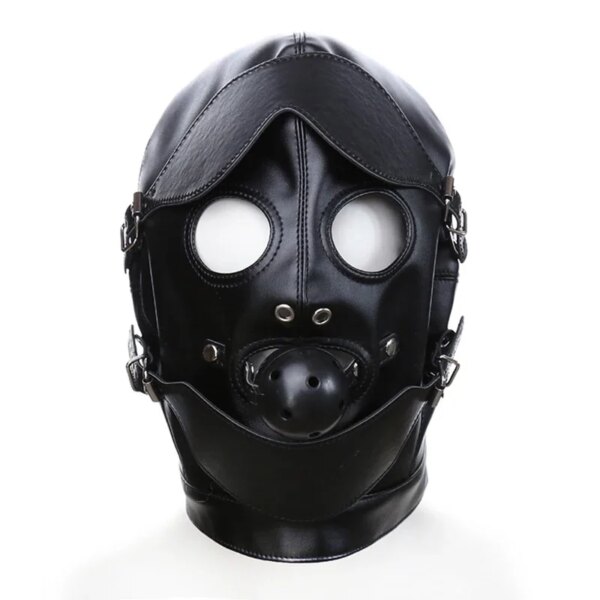 Fetish Bondage Headgear With Mouth Ball Gag – Erotic Leather Hood for Couples