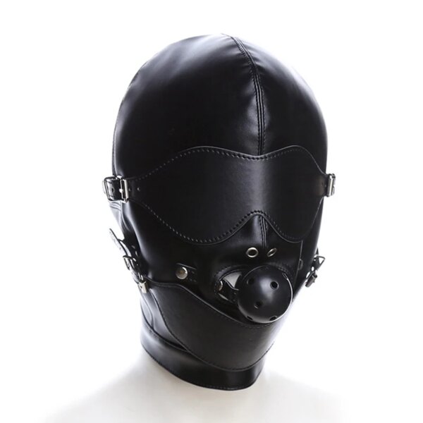 Fetish Bondage Headgear With Mouth Ball Gag – Erotic Leather Hood for Couples