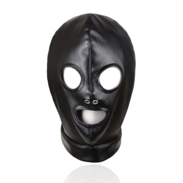 Sexy Leather Bondage Hood Full Face Mask – fetish cosplay adult roleplay headgear