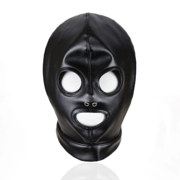 Sexy Leather Bondage Hood Full Face Mask – fetish cosplay adult roleplay headgear
