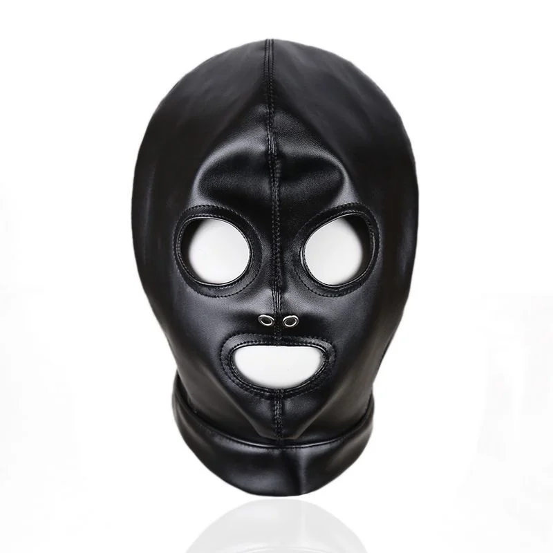 Sexy Leather Bondage Hood Full Face Mask – fetish cosplay adult roleplay headgear
